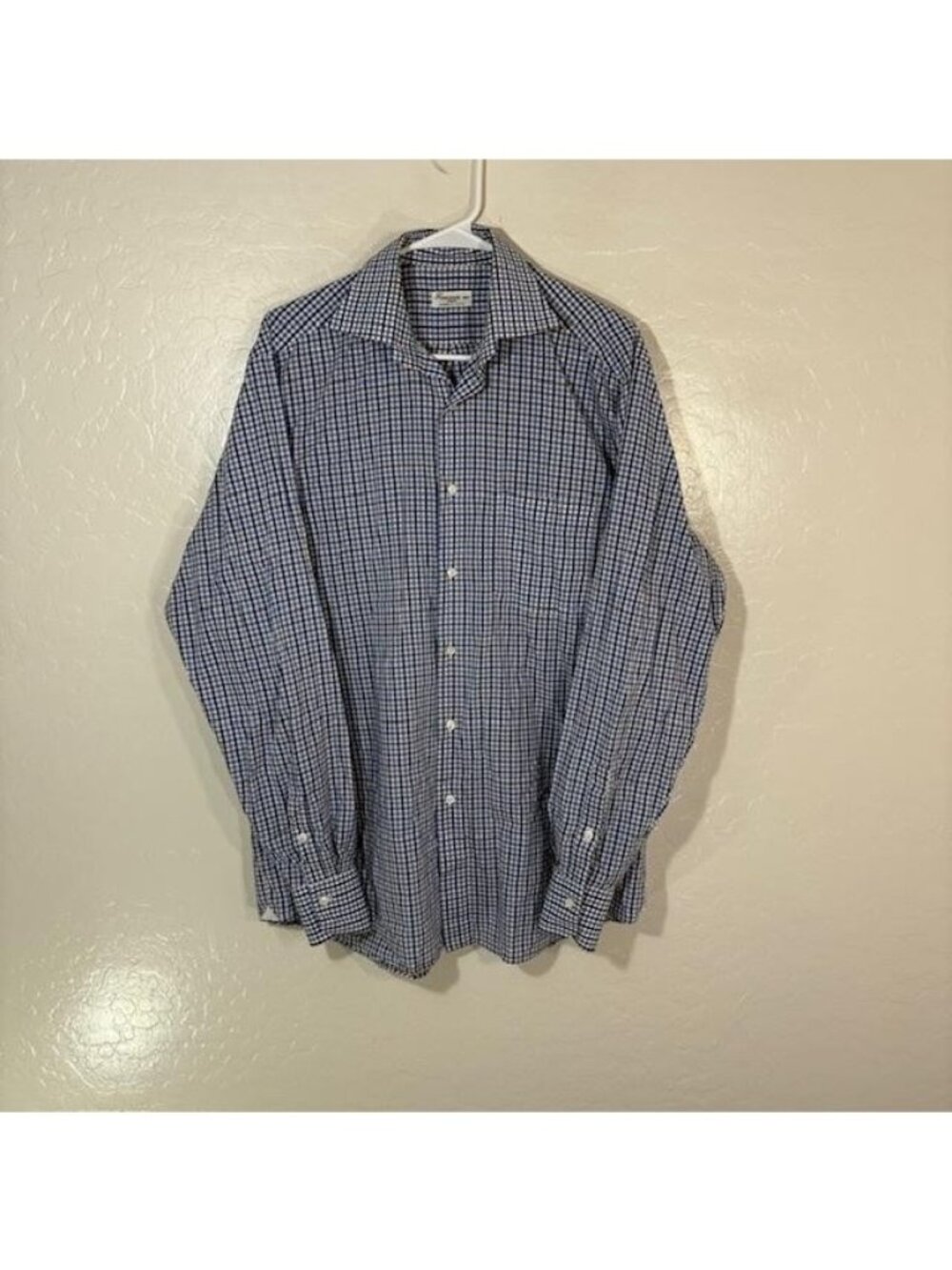 Men's Blue Checked Dress Shirt - Long Sleeve Button-Up